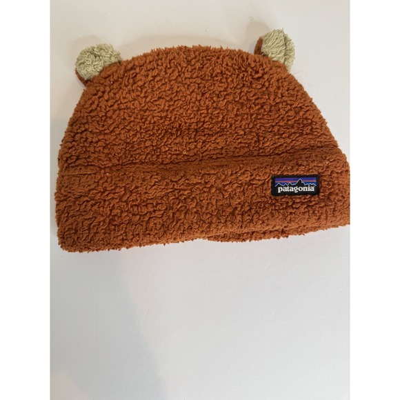 Patagonia Hat Cap Fitted Kids Small Brown Sherpa Fleece Bear Ears Cozy Winter - Picture 1 of 5